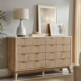 T4TREAM Fluted 8 Drawers Dresser, 54" Wide Modern Chest of Drawers with Faux Marble Top, Curved Profile Design, Dresser TV Stand, Wood Drawer Organizer for Bedroom, Living Room, Hallway, Natural Oak T4TREAM