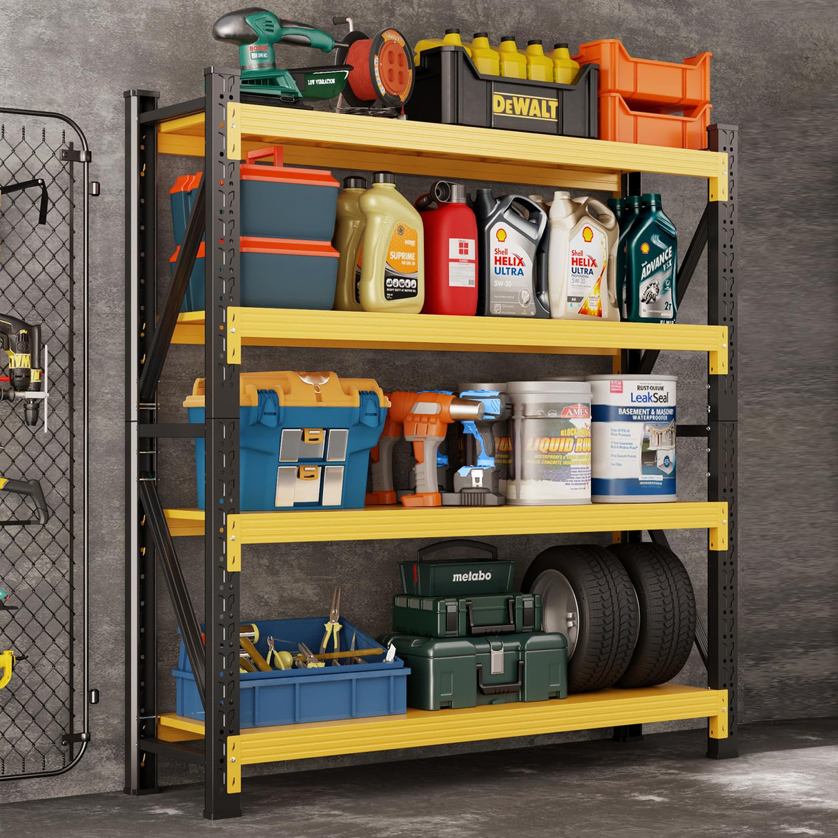 3000LBS Heavy Duty Shelving Units, 4 Tier Adjustable Metal Utility Shelf, 78.7"H Garage Storage Shelves Organization Rack for Industrial, Warehouse, Basement (Yellow & Black, 19.7"D×41.3"W×78.7"H) SGFHNV