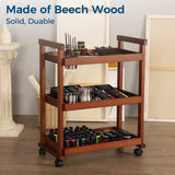 VISWIN 37" H Art Cart Storage Organizer 3-Tier, Solid Beech Wood Rolling Utility Cart with Caster Wheels, Multifunctional Art Supplies Craft Cart Organizer, Trolley for Studio, Classroom, Kitchen VISWIN