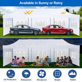 COBIZI 10x30 Pop up Canopy Tent 10x30 Canopy with 8 Sidewalls Waterproof Heavy Duty Commercial Canopy Tent for Parties Outdoor Tent Garden Gazebo Tent, Carry Bag with Wheel(10x30ft, White) COBIZI