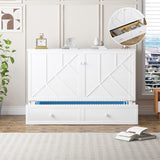 PUREMIND Murphy Bed Queen with Mattress Included - Solid Wood Hideaway Cabinet Bed with 2 Storage Drawers, USB Charging Ports & Headboard - Space-Saving Chest Beds for Home, Guest Room, White PUREMIND