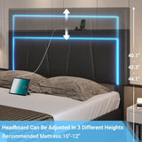 DICTAC Modern Black Faux Leather Queen LED Bed Frame with 4 Storage Drawers and USB Ports DICTAC