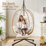 ONBRILL Hanging Egg Chair with Adjustable Footrest & Stand, Wicker Rattan Swing Hammock Chair with Cushion & Double Chains, 350LBS Capacity for Outdoor & Indoor Patio, Deck, Bedroom, Balcony (YE-BE) ONBRILL