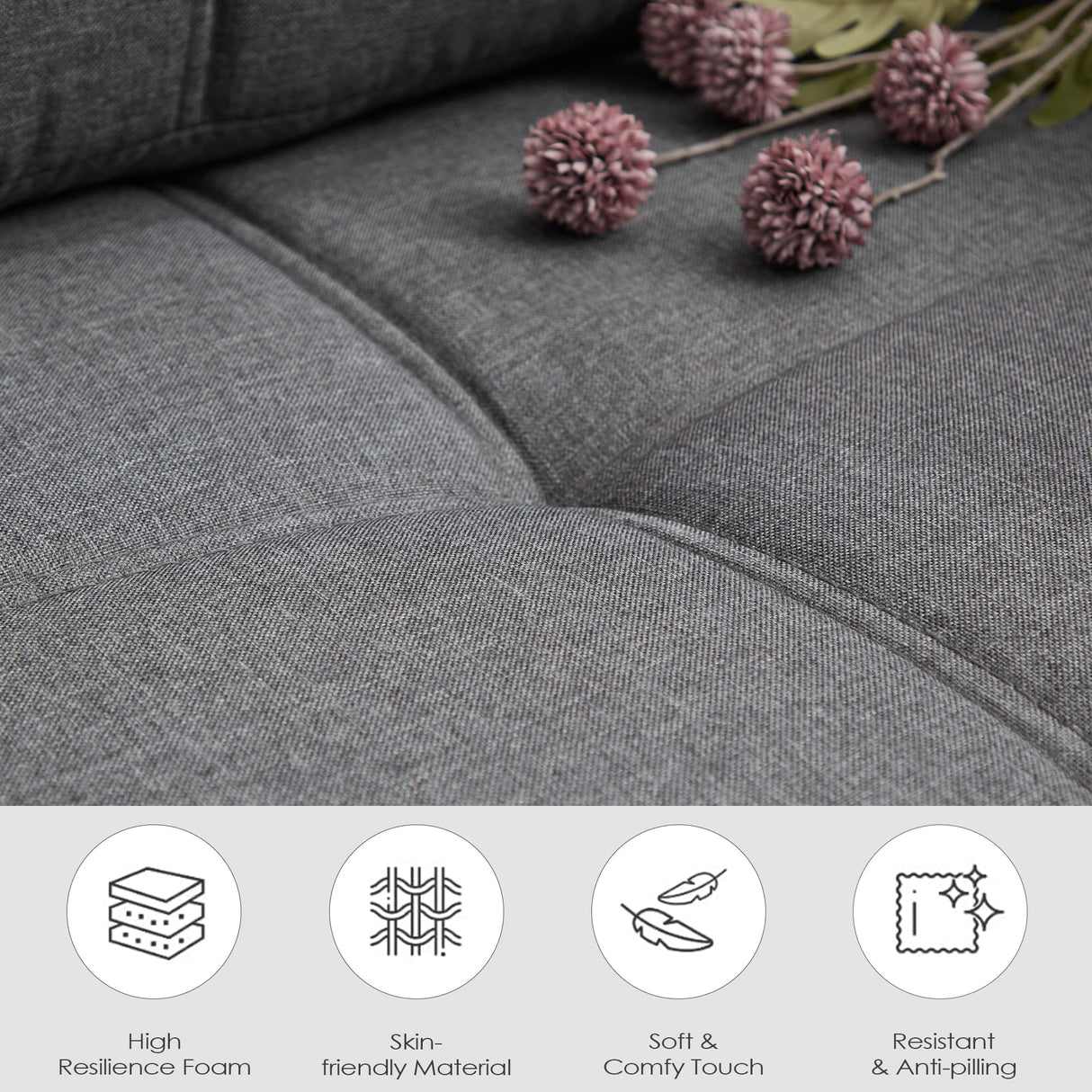 TYBOATLE 88" W Modern 3 Seater Sofa Couch, Fabric Linen Deep Seat Mid Century Couches w/ 2 USB Charging Ports and Upholstered Cushions, Comfy Sofas for Living Room, Bedroom, Apartment (Dark Gray) TYBOATLE