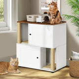 Litter Box Enclosure for 2 Cats, Hidden Litter Box Furniture with Double Room, Dog-Proof Litter Box Enclosure, Cat Washroom Furniture with Shelf and Cat Scratching Post, Suitable for Most Litter Boxes Fmlud