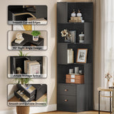IRONCK Corner Bookshelf, 70.87" Tall Corner Bookcase with Drawers, Corner Shelf Storage Display Rack for Living Room Home Office, Black IRONCK