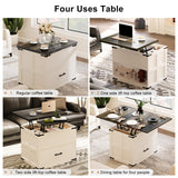 FABATO Lift Top Coffee Table, Farmhouse Coffee Table, Convertible Coffee Table with Storage and Drawer, Multifunctional Center Table Converts to Dining Game Table for Living Room, Antique White FABATO