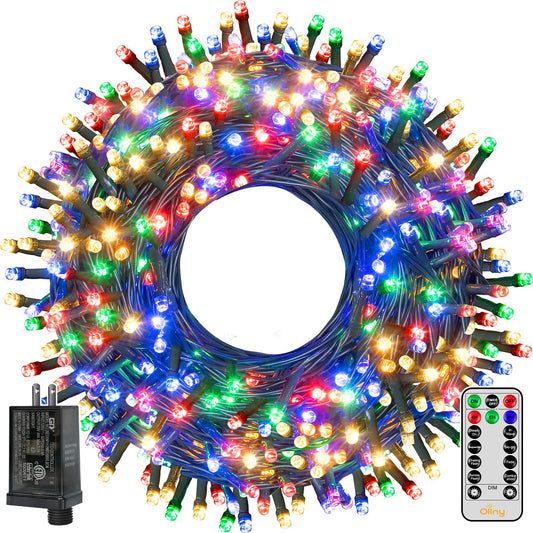 Ollny Christmas Lights 400LED 132FT, Plug-in Outside Tree Lights with Timer and 8 Modes, Remote Control Waterproof Dimmable Outdoor String Lights for House Yard Patio Xmas Decorations (Multicolored)