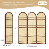 Rattan Room Divider with Bookshelf,Foldable Privacy Screen Partition,Wooden Frame,Natural Portable for Living Room,Bedroom Home,Office Reading Nook (Walnut, 3 Panels) Svimi