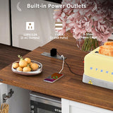 Merax 54.5" Wood Kitchen Cart Island on Wheels with Power Outlet,Drop Leaf and 3 Side Drawers,Farmhouse Style Storage Cabinet for Dining Room Merax
