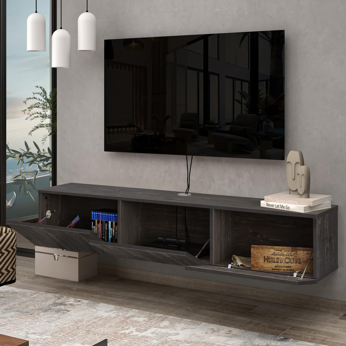 Atelier Mobili Black Floating TV Stand, TV Stand 65 Inch, Floating Entertainment Center for 80 inch TV, Black TV Cabinet, Floating TV Shelf Under TV, Media Console ATELIER MOBILI THE LEADER OF THE INTERCHANGEABLE FURNITURE