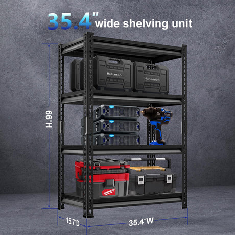 Huhaneon Heavy Duty Garage Shelves - 36''W 1,400Lbs Metal Adjustable Storage Shelving Rack Units for Warehouse Basement 4 Tier Black 35.4" W x 15.7" D x 66" H Huhaneon
