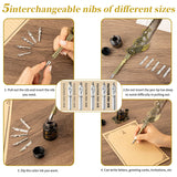 LongLongJin Quill Pen Ink Set with Seal Stamp - Feather Calligraphy Pen and Ink Set, Wax Seal Stamp Kit, Calligraphy Copybook,Beginner Calligraphy Quill Pen Lovers of All Ages Selection Gift (Grey) LongLongJin