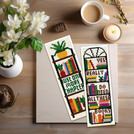 ACRNIGHEET 6PCS Cross Stitch Bookmark Kits Bookshelves Words Pattern Counted Cross Stitch Kits for Beginners Adults DIY Stamped Embroidery Bookmarks with Instructions Hand Embroidery Craft Gift ACRNIGHEET