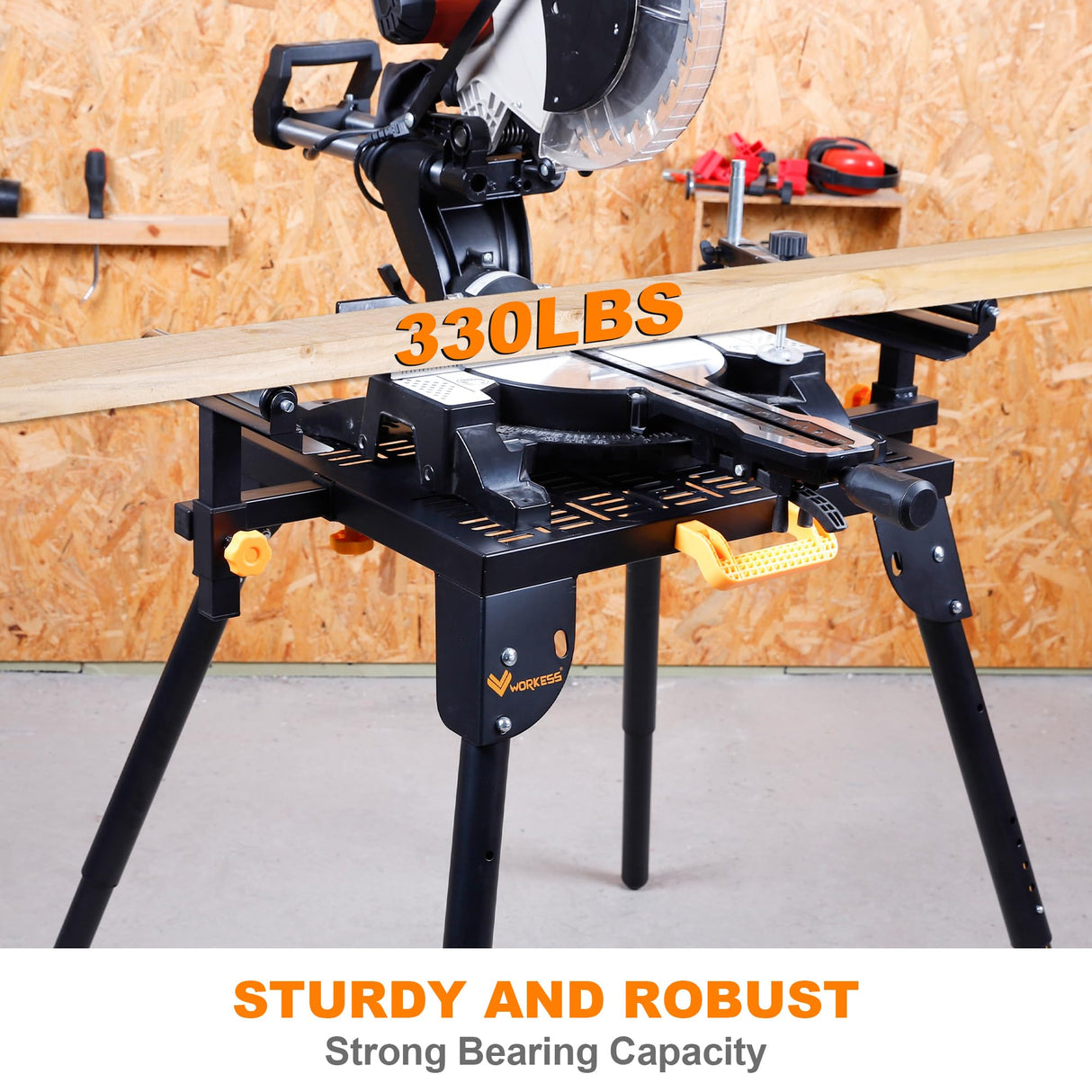 WORKESS Universal Miter Saw Stand with Grid Tabletop 300 lbs Load Capacity 6-Level Height Adjustment Table Saw Stand WK-MS046 WORKESS
