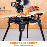 WORKESS Universal Miter Saw Stand with Grid Tabletop 300 lbs Load Capacity 6-Level Height Adjustment Table Saw Stand WK-MS046 WORKESS