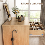 Jocoevol Larger Oak 5 Drawer Dresser for Bedroom with LED Light, Modern Chest of Drawers with Hidden Handles, Tall Wooden Dresser Closet for Living Room, Entryway, Hallway - Oak Jocoevol