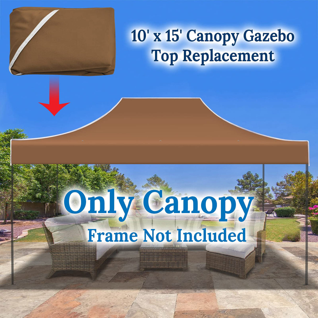 BenefitUSA 15'x10' Pop Up Canopy Top Canopy Tent Replacement Top Gazebo Tent Cover (Brown) BenefitUSA