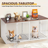 FKLUG Dog Crate Furniture for 2 Dogs, Corner Heavy Duty Double Dog Kennel Furniture with Divider, Indoor Wooden Dogs Crate Large Breed (White) FKLUG