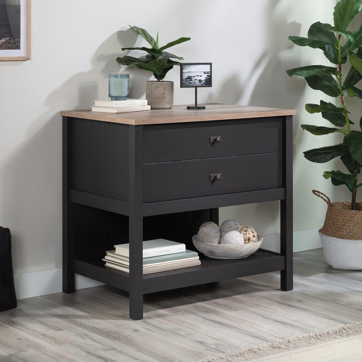 Sauder Cottage Road Lateral File, L: 32.44" x W: 21.81" x H: 29.76", Raven Oak Finish Sauder