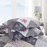 ENJOHOS Farmhouse Quilts King Size - King Quilt Set Grey Bedspread Reversible Patchwork Floral Coverlet Set, Microfiber Lightweight Country Quilts Bedding Set with 2 Pillow Shams（Grey Flower Plaid2） ENJOHOS