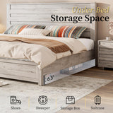 LUXOAK Farmhouse King Bed Frame with 49" Tall Headboard, Wooden Platform Beds with Hidden Metal Bed Frame, No Box Spring Needed/Easy Assembly, Distressed White LUXOAK