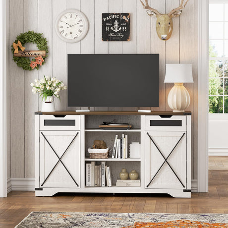 FiveWillowise Tall TV Stand, White Entertainment Center with Storage Cabinets for 65 Inch TV, 60'' Modern Media Console Table with Drawers and Adjustable Shelves, Television Stands for Living Room FiveWillowise