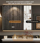 LUTHXAY Double Sinks Bathroom Vanity, 72 Inch Floating Bathroom Cabinet with One-Piece Top & Drawers, Wall Mount Bath Vanities with LED Smart Defog Mirror, Modern Luxurious Solid Wood Vanity(Brown) LUTHXAY