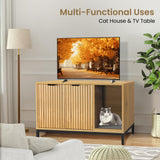 QuicMiou Cat Litter Box Enclosure, Hidden Litter Box Furniture with Metal Legs, Side End Table Indoor Washroom Cat House Storage Cabinet 31.5 x 19.7 x 20.6 Inches (Natural Oak) QuicMiou