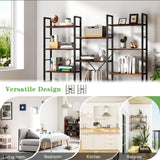 Meilocar Triple Wide 5 Tier Bookshelf, Book Shelf with 14 Open Display Shelves, Free Standing Bookcase with Adjustable Shelves for Home Office, Living Room, Bedroom, Rustic Brown Meilocar