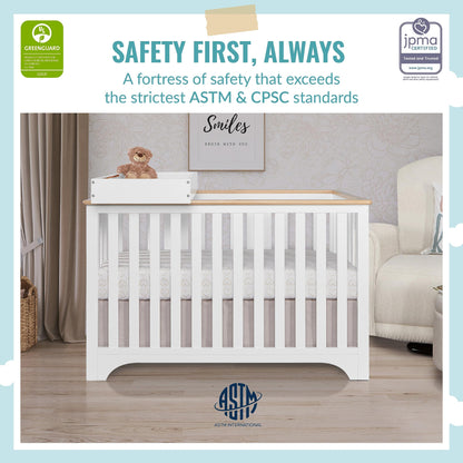 Dream On Me Orion 5-in-1 Convertible Crib with Removable Changing Tray in Vintage White Oak, JPMA & Greenguard Gold Certified, Made of Sustainable New Zealand Pinewood - WoodArtSupply