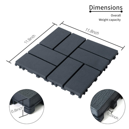 44 sq. ft Plastic Interlocking Deck Tiles, 44 Pack Patio Deck Tiles, 12" x 12" Waterproof Outdoor Flooring All Weather Use, Patio Floor Decking Tiles for Porch Poolside Balcony Backyard, Dark Grey