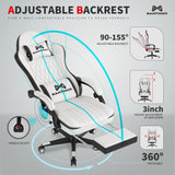 Gamtimer Gaming Chair, Computer Office Chair with Footrest, 155° Reclining Chair, Ergonomic High Back Computer Chair with Headrest and Lumbar Support for Adults and Kids（Black+White） Gamtimer