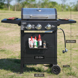 LINGXI grill gas 3-Burner Propane Grill, Gas Grill with front hanging basket, 30000 BTU barbecue grill,gas bbq suitable for Backyard, Outdoor, Patio, Garden.Outside grill. LINGXI