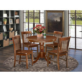 East West Furniture ANNO5-MAH-W 5 Piece Dining Set Includes a Round Dining Room Table with Pedestal and 4 Wood Seat Chairs, 36x36 Inch, Mahogany East West Furniture
