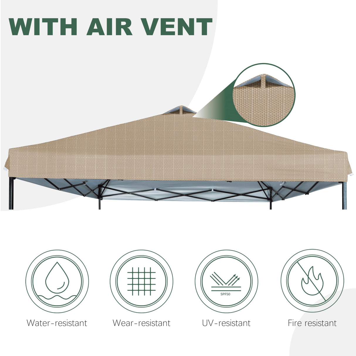 JANCANOPY 10x10 Canopy Replacement Top with Air Vent Silver Coated for Straight Leg Canopy Frame, (Beige Ripstop) JANCANOPY