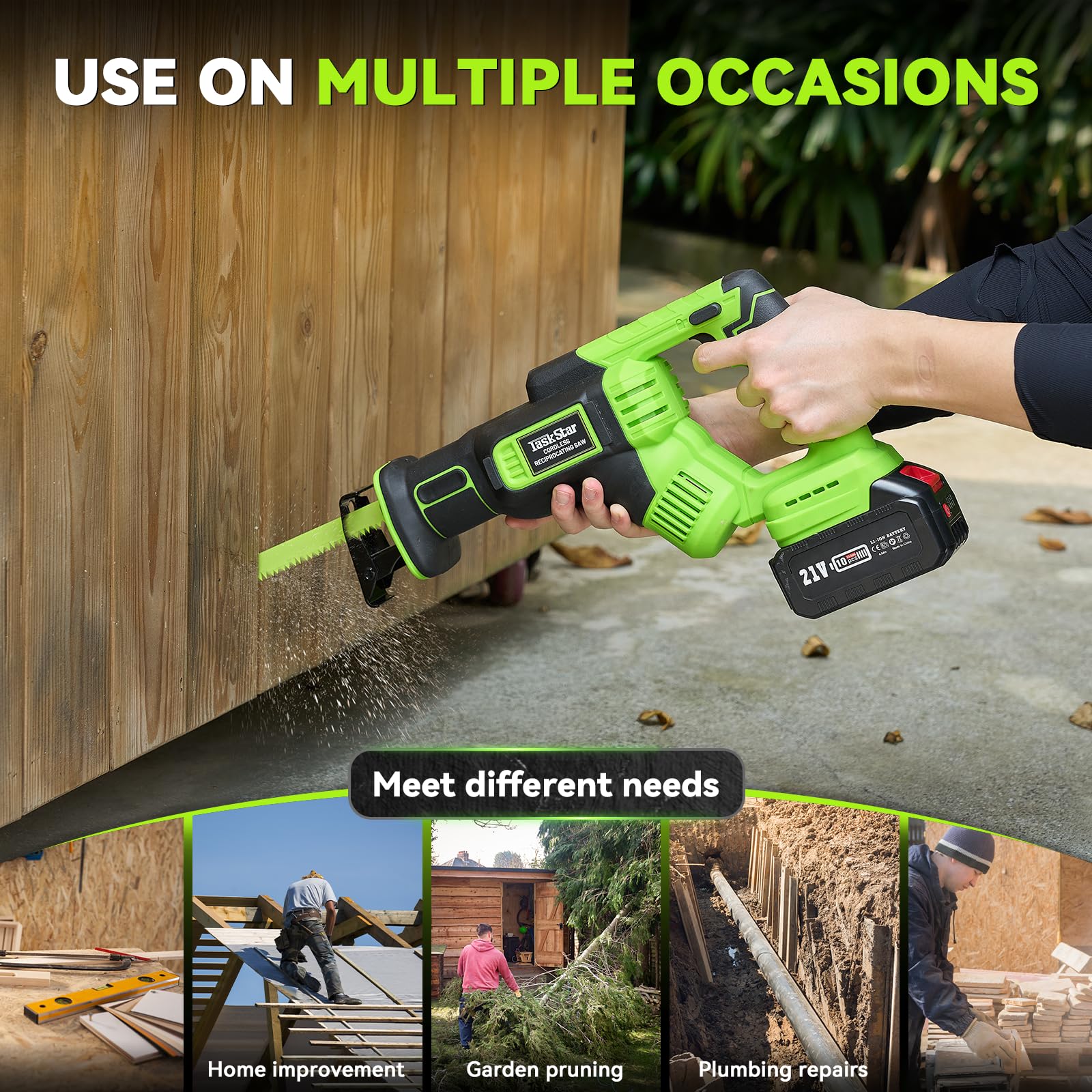 Reciprocating Saw Cordless, 3000 RPM Brushless Power Reciprocating Saw With 21V 2 x 4.0Ah Battery, 28mm Reciprocating Stroke, 8 Saw Tool-Free Blade Change for Wood Metal PVC Cutting - WoodArtSupply