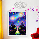 SuanFA Black cat 5D Diamond Art Kits for Beginners, Adult Diamond Art Animals in Galaxy with Stars, Planets, DIY Home Decor Cute Cat Diamond Painting Canvas Kits 12x16in SuanFA