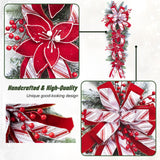 36 Inch Pre-Lit Christmas Teardrop Swag, Soomeir Winter Holiday Swags Wreaths with Red Velvet Glitter Stripe Ribbon, Red Berries for Front Door, Wall Window Fireplace Mailbox Artificial Decor Soomeir