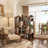 Armocity 6 Tier Display Book Shelf Wall Mounted Bookshelf Freestanding Geometric Bookcase Floating Book Shelves for Wall Bedroom Living Room Home Office, 45.5"(W) * 47"(H), Rustic Brown Armocity