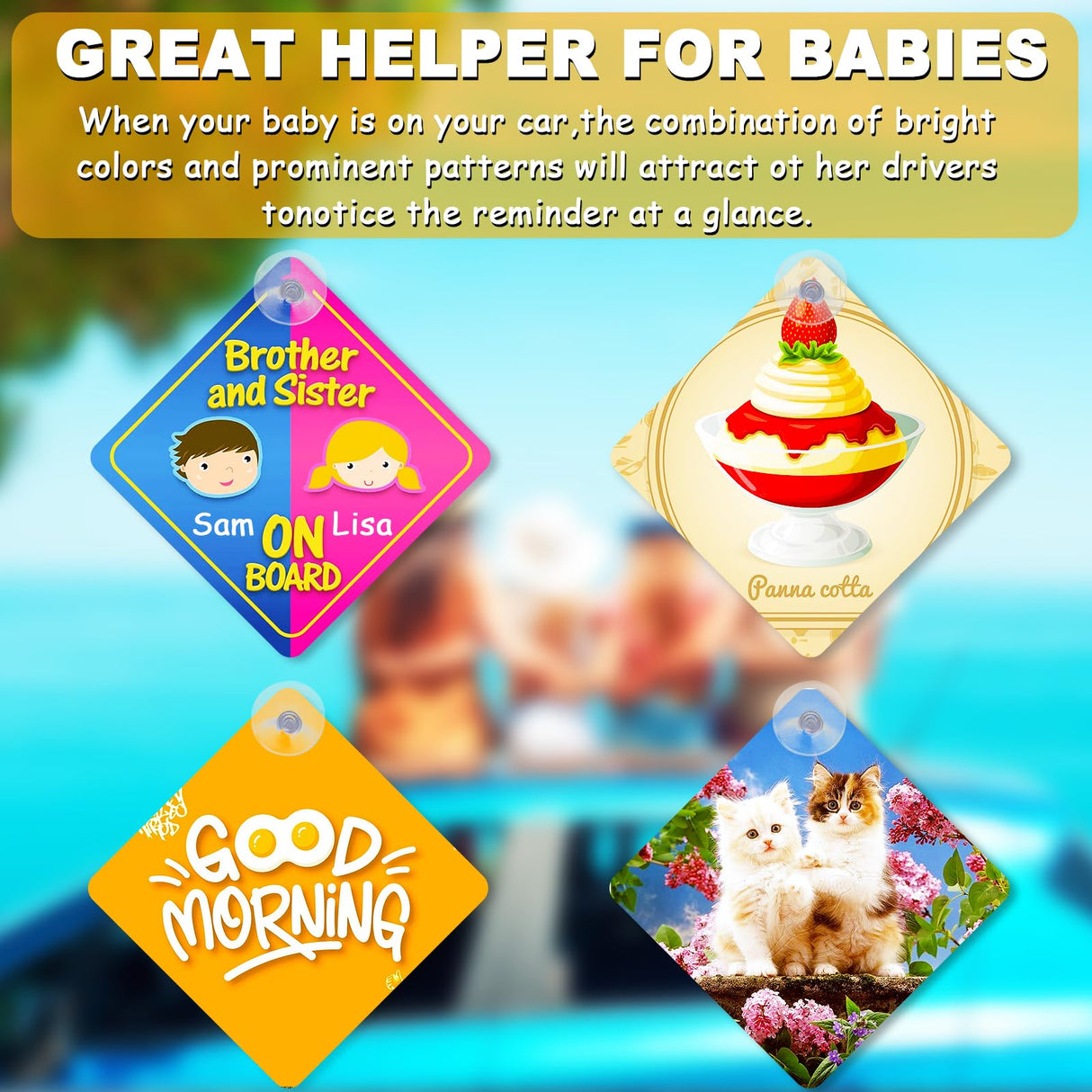 10 Pcs 5.5" x 5.5" Sublimation Blanks Suction Cup Car Window Sign, Aluminum Metal Removable Car Safety Warning Sign blanks for Heat Press Machine, DIY Craft, Custom Work HYHOSHI