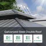 Florise 10x12 Ft Hardtop Gazebo, Heavy Duty Aluminum Frame Permanent Pavilion, Outdoor Double Roof Canopy, Curtain and Netting Included, Pergolas for Patios, Garden, Backyard, Lawns Florise