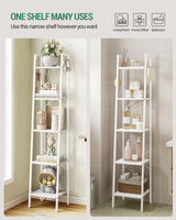 Hzuaneri Ladder Shelf, Bookshelf Bookcase, Freestanding Corner Storage Shelve with 2 Hooks for Home Office, Living Room, Kitchen, Bedroom, Industrial, 5-Tier White BC03213W Hzuaneri