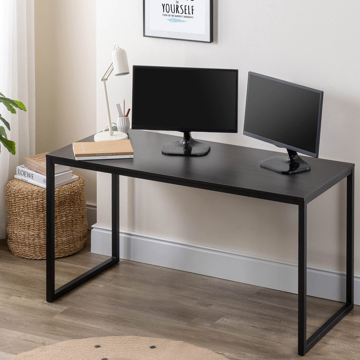 ZINUS Jennifer 55 Inch Black Frame Desk, Computer Workstation, Office Desk, Easy Assembly, Deep Espresso Zinus