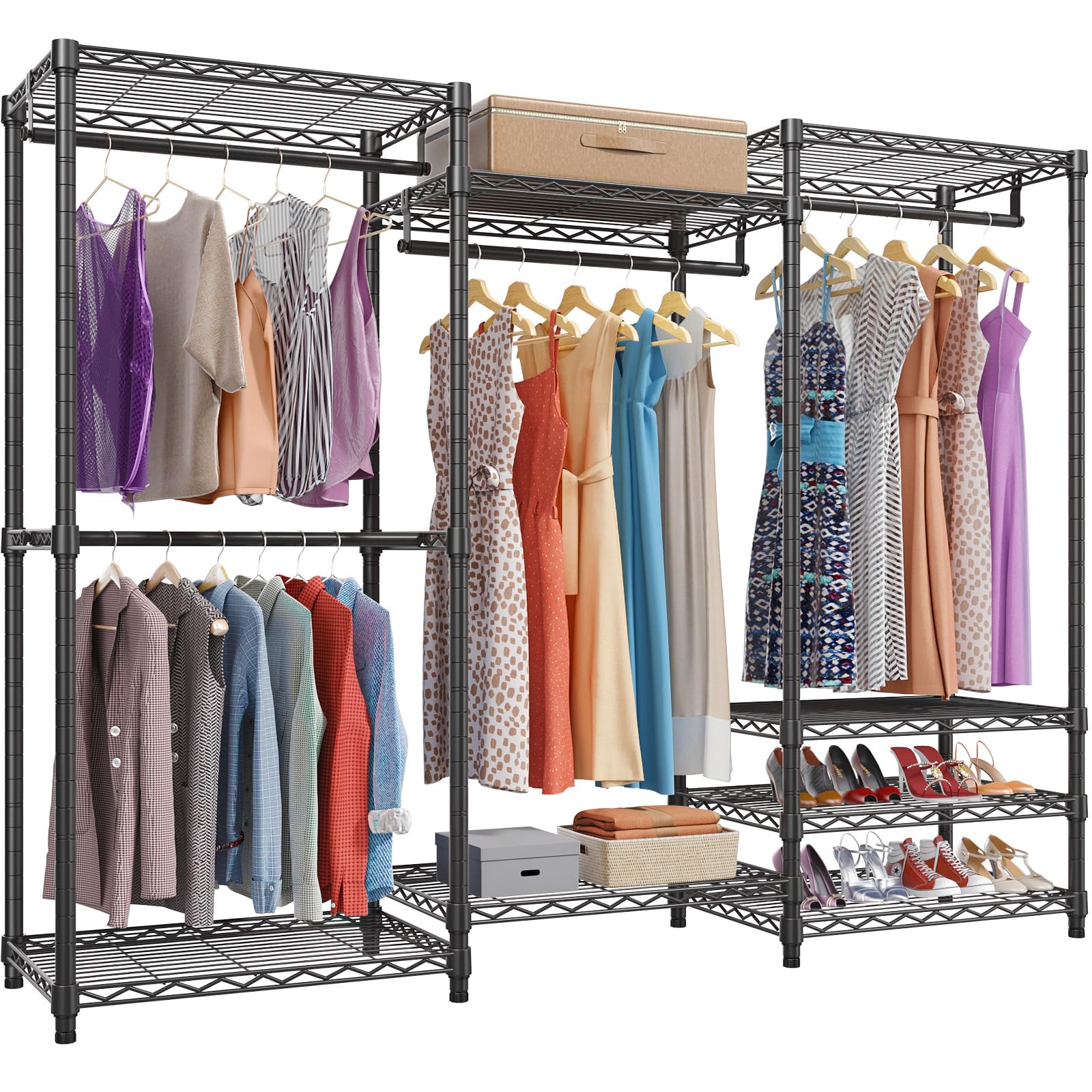 VIPEK V5 Portable Closet Wardrobe Heavy Duty Clothes Rack, Freestanding Clothing Rack with 4 Hang Rods & 8 Shelves, Adjustable Closet Rack, 68.9" L x 15.7" W x 76.4" H, Max Load 890LBS, Black - WoodArtSupply