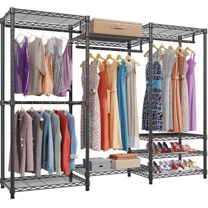 VIPEK V5 Portable Closet Wardrobe Heavy Duty Clothes Rack, Freestanding Clothing Rack with 4 Hang Rods & 8 Shelves, Adjustable Closet Rack, 68.9" L x 15.7" W x 76.4" H, Max Load 890LBS, Black - WoodArtSupply