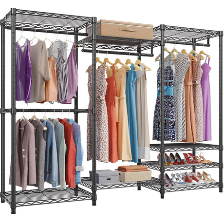 VIPEK V5 Portable Closet Wardrobe Heavy Duty Clothes Rack, Freestanding Clothing Rack with 4 Hang Rods & 8 Shelves, Adjustable Closet Rack, 68.9" L x 15.7" W x 76.4" H, Max Load 890LBS, Black VIPEK