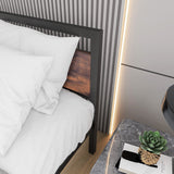 BOFENG Black Queen Size Bed Frames with Wood Headboard,Heavy Duty Platform Bed Frame with Storage No Box Spring Needed,Mattress Foundation,Strong Steel Slats,Noise Free,Brown BOFENG