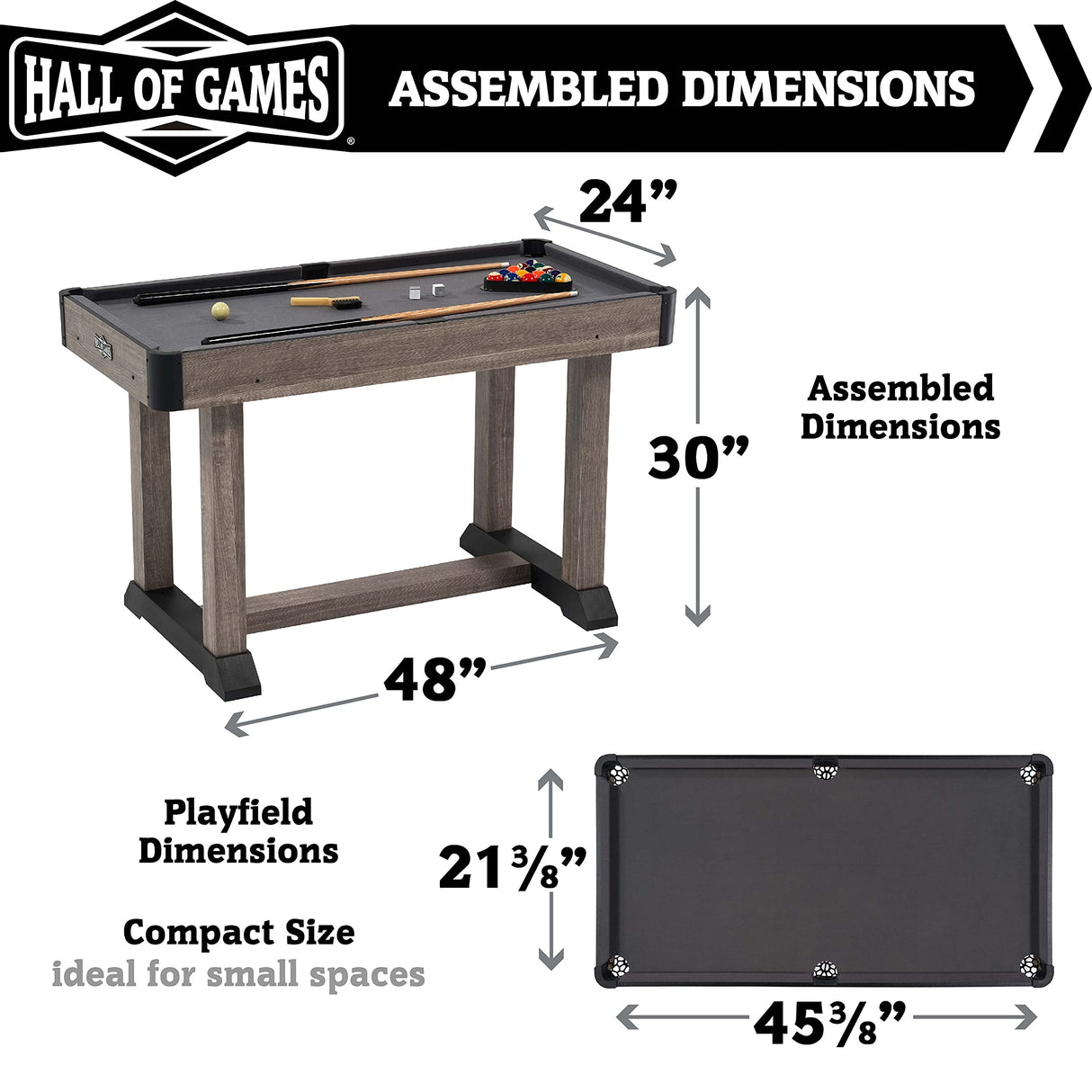 Hall of Games 4' Charleston Drop Pocket Table with Pool Ball and Cue Stick Set Hall of Games