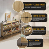 Jluomei Shoe Cabinet Storage for Entryway Slim Modern Shoe Rack Cabinet with 4 Flip Drawers Tipping Wooden Narrow Shoe Cabinet Freestanding Fluted Shoe Organizer for Living Room, Wood Jluomei